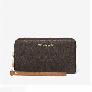 Michael Kors Large Logo and Leather Wristlet